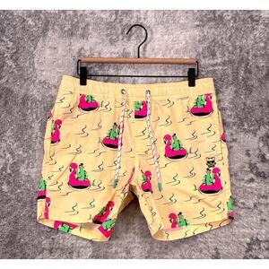 Party Pants Shorts Medium Mens Yellow Dinosaur Flamingo Trunks